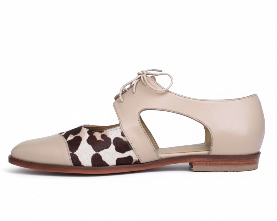 NARA BEIGE, oxford de cuero beige para mujer — D'Poder — miniatura 2