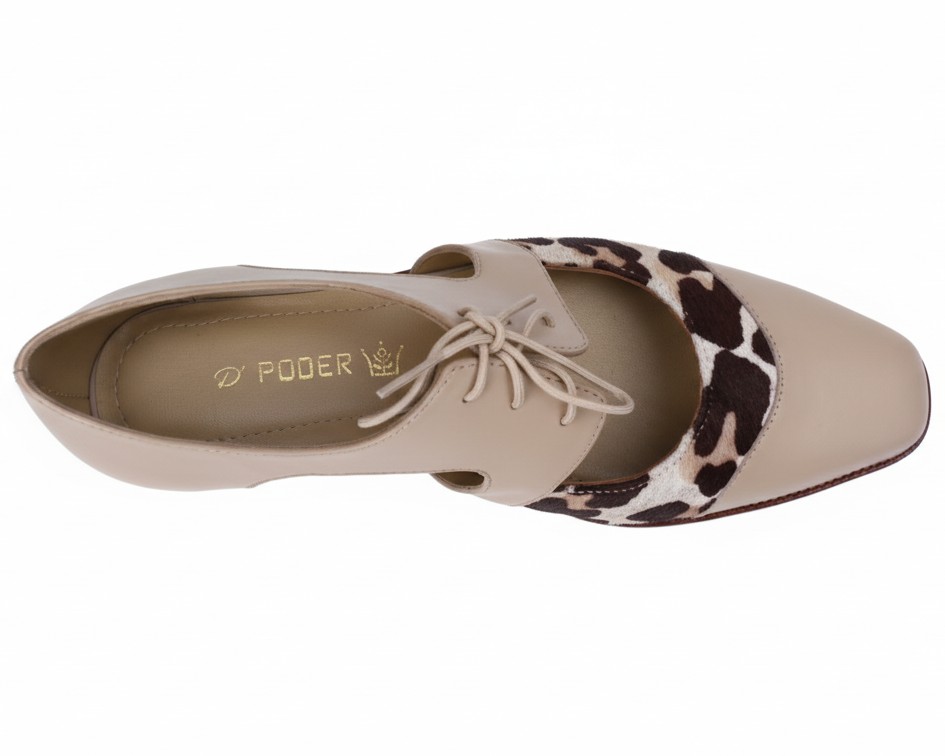 NARA BEIGE, oxford de cuero beige para mujer — D'Poder — miniatura 3