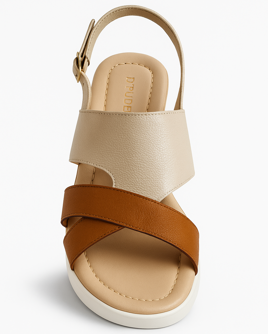 ATENEA - BEIGE Y CAMEL, sandalias de cuero beige y camel para mujer