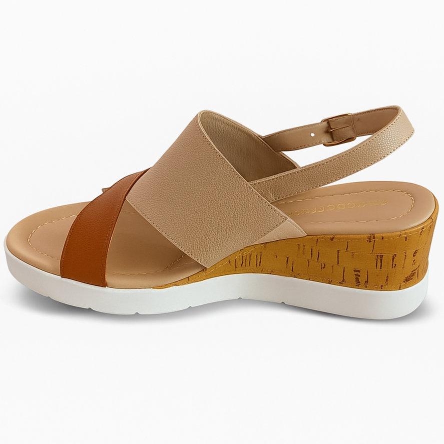 ATENEA - BEIGE Y CAMEL, sandalias de cuero beige y camel para mujer — D'Poder — miniatura 2