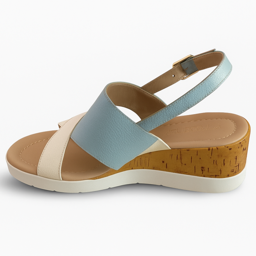 ATENEA - CELESTE Y HUESO, sandalias de cuero celeste y hueso para mujer — D'Poder — miniatura 2