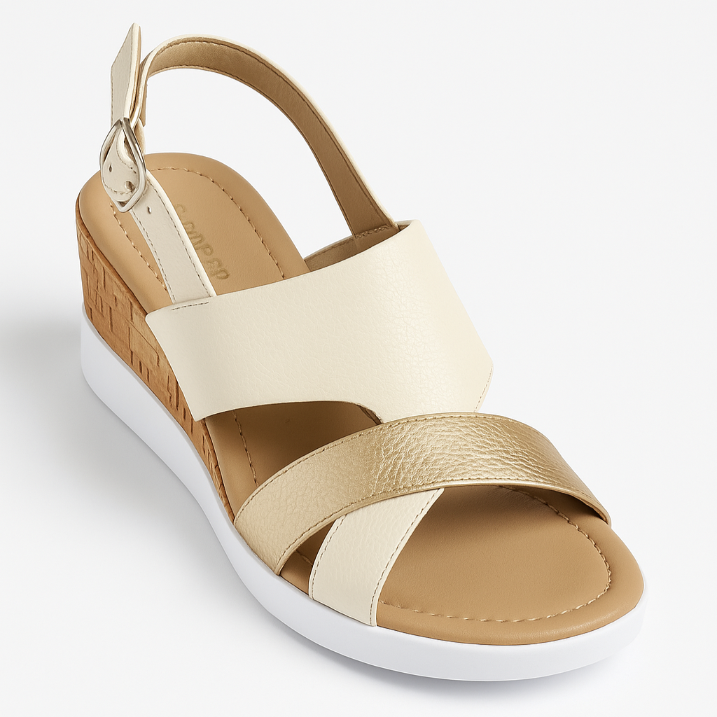 ATENEA - HUESO Y DORADO, sandalias de cuero hueso y dorado para mujer — D'Poder — vista 1