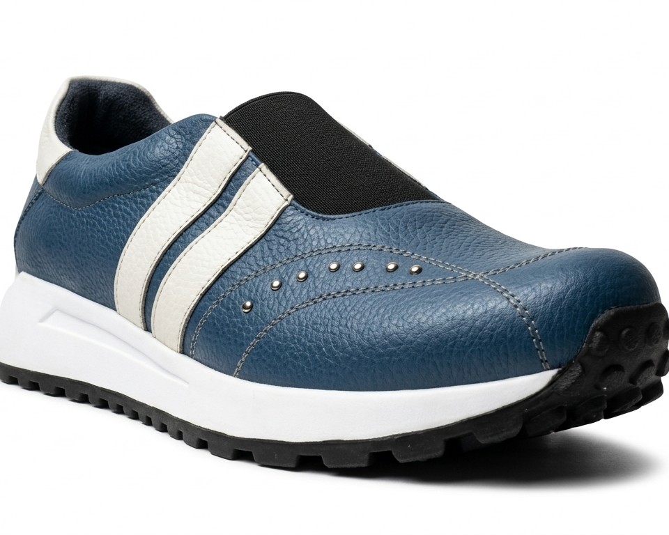 AZUL CON TACHAS, zapatillas de cuero azul marino para mujer — D'Poder — miniatura 4